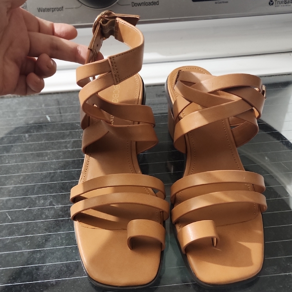 BCBGeneration Tan Gladiator Sandals with Adjustable Straps